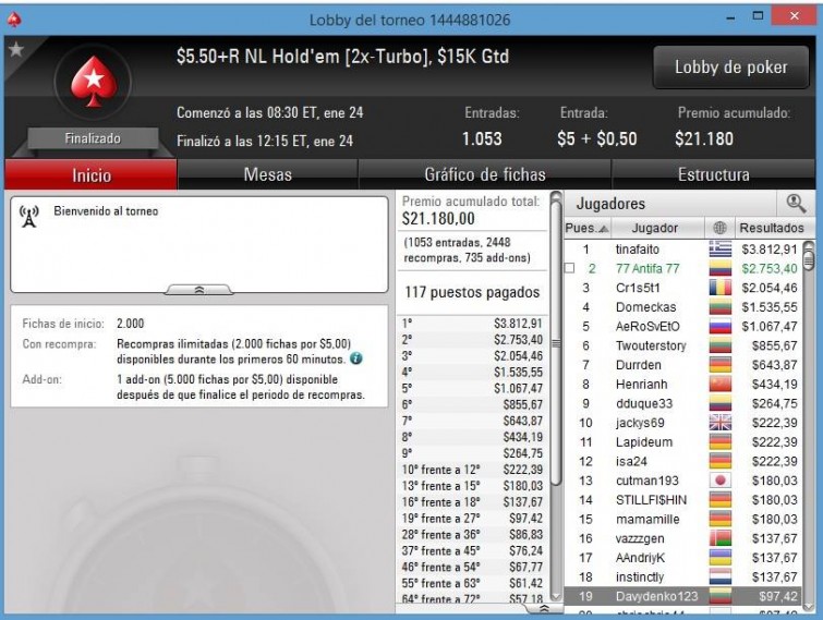 $5,50+R NL Hold'em [2x-Turbo] - enero 24