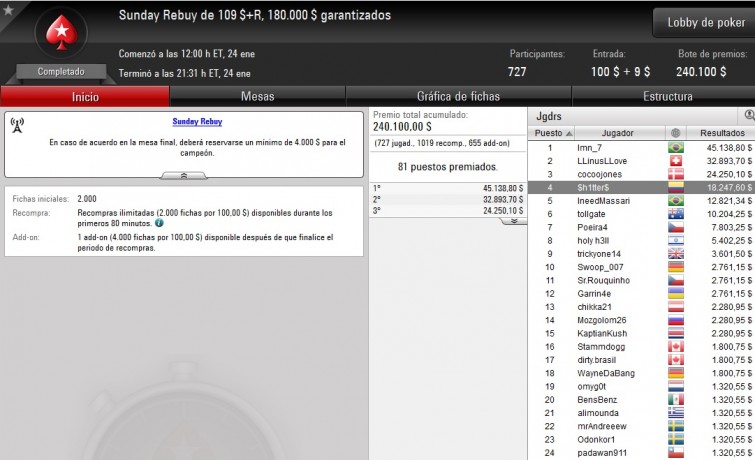 $109+R Sunday Rebuy - enero 24