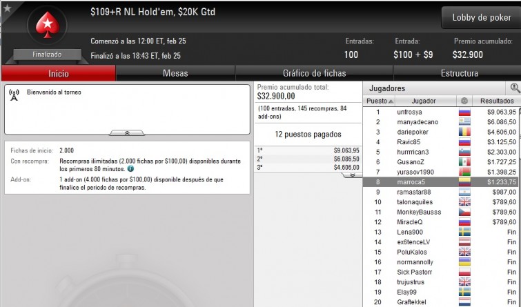 $109+R NL Hold'em - febrero 25